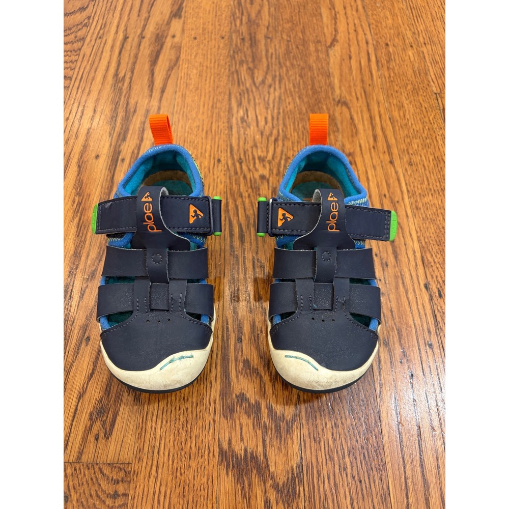 Plae Mimo Navy Blue Turquoise Kids Water Sandals Size 9 Toddler Hook Loop Strap